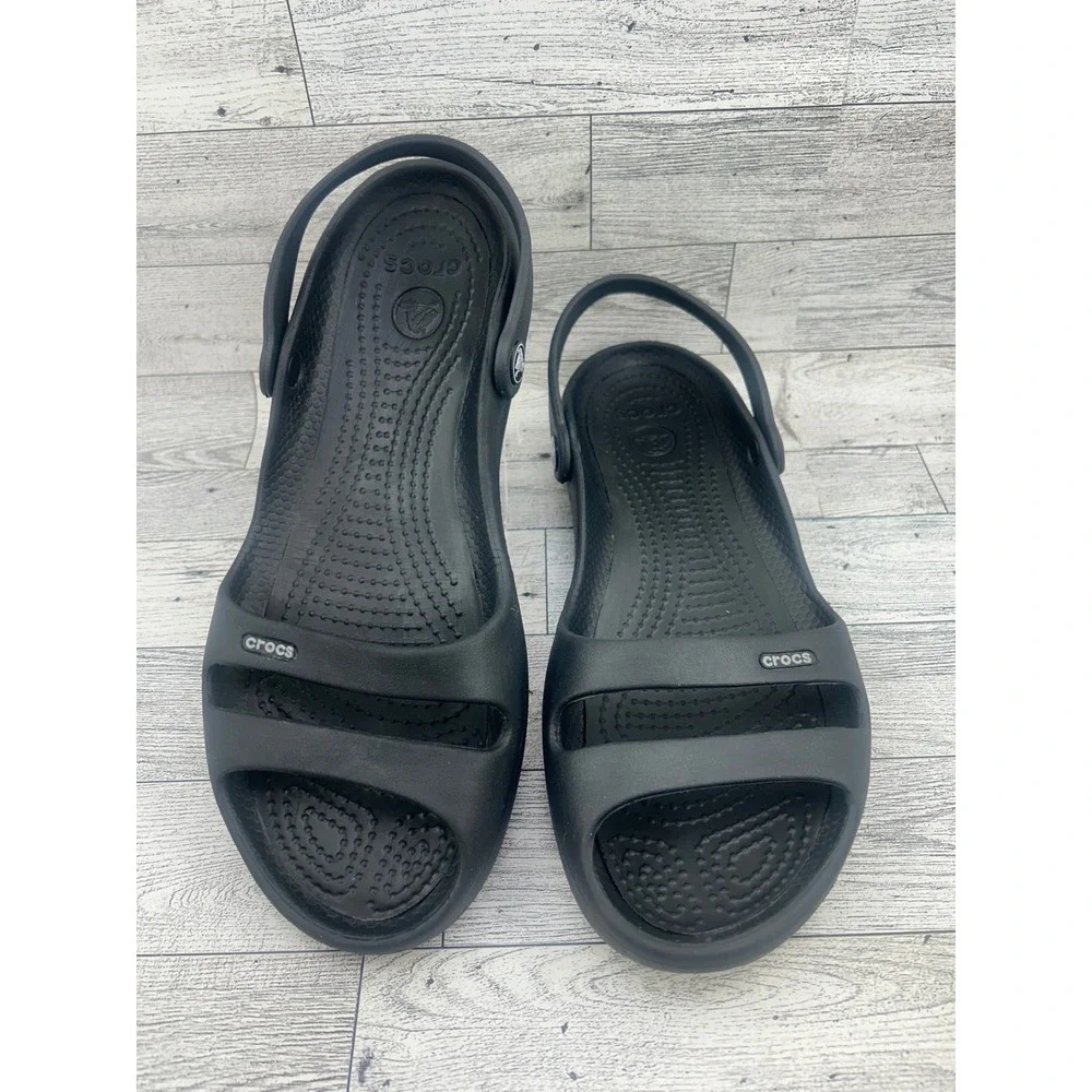 Crocs Cleo II Black Dual Strap Slingback Comfort Sandals Womens Size 9